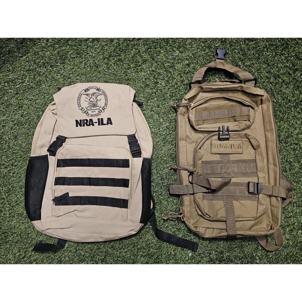 2 NRA ILA Tactical Style Backpacks Tan Sand Army
